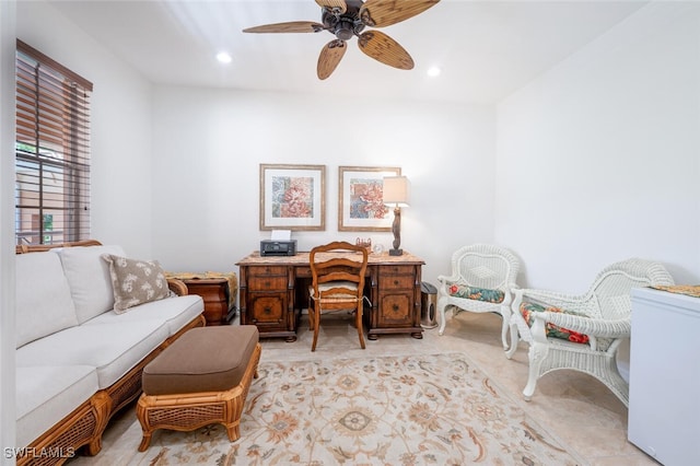 office area with ceiling fan