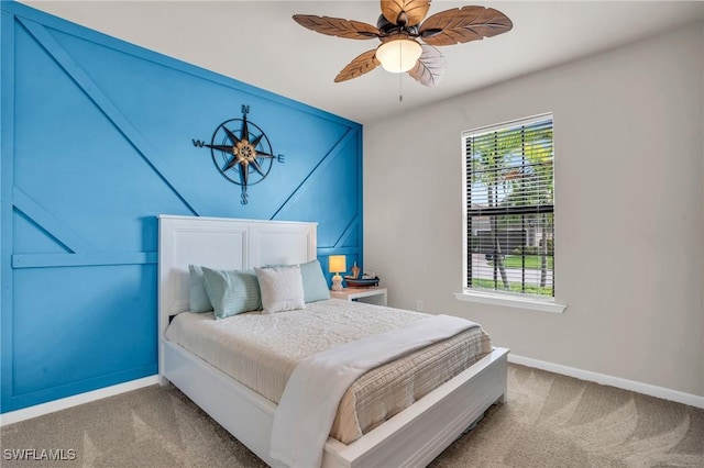 bedroom featuring carpet floors and ceiling fan