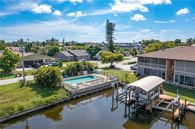 dock area with a water view