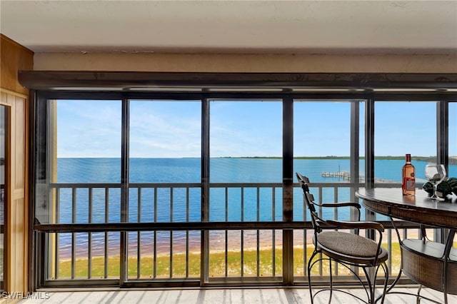 sunroom featuring a water view and a healthy amount of sunlight