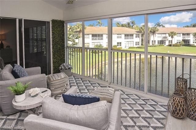 sunroom with a residential view