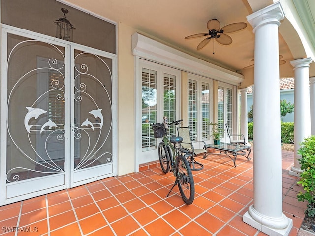 view of patio featuring a porch and ceiling fan