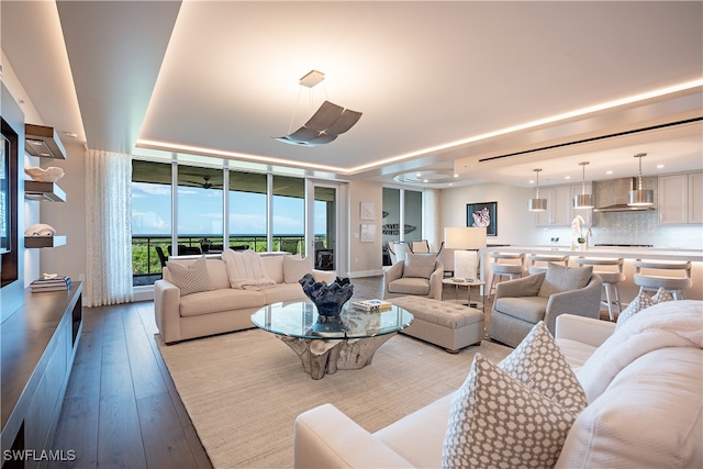 living room featuring light wood-type flooring