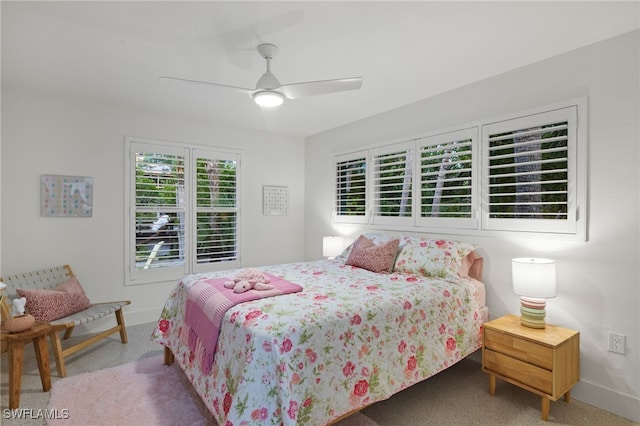 bedroom featuring carpet and ceiling fan