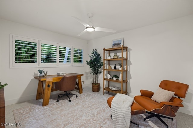 home office with ceiling fan