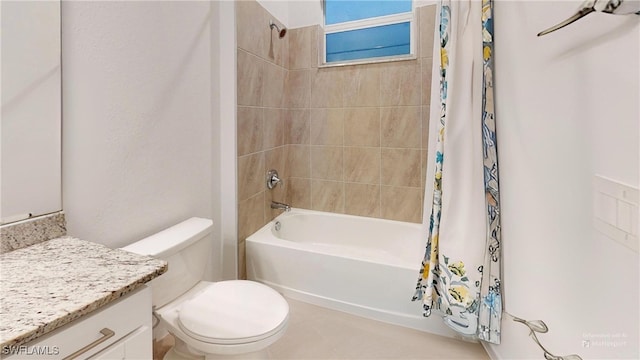 full bathroom featuring vanity, toilet, and shower / tub combo with curtain