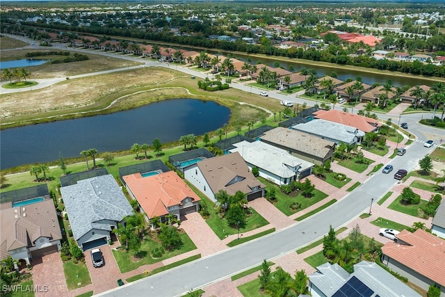 bird's eye view featuring a water view