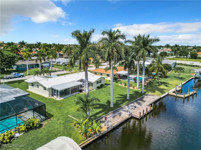 bird's eye view featuring a water view