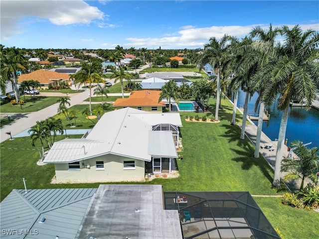 aerial view featuring a water view