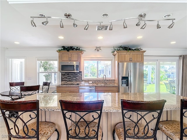 kitchen featuring appliances with stainless steel finishes, plenty of natural light, and sink