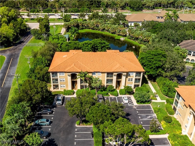 aerial view with a water view