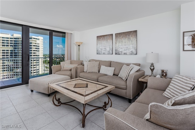 view of tiled living room