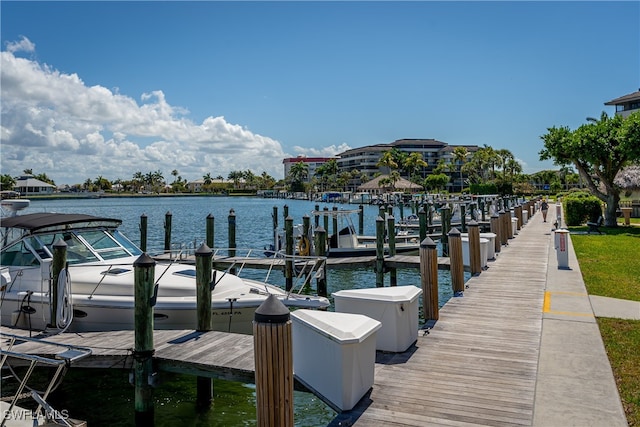 view of dock with a water view