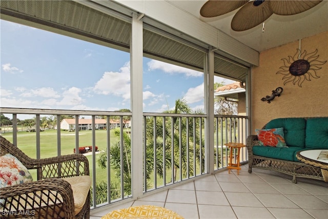 balcony with ceiling fan