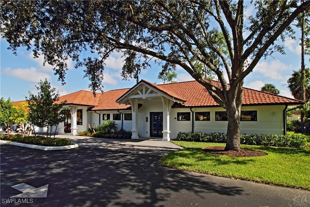 view of front of property with a front lawn