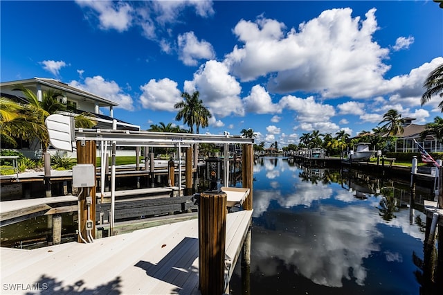 view of dock with a water view