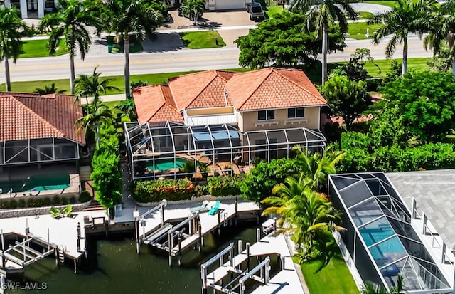 aerial view featuring a water view