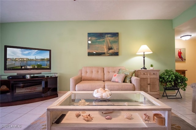 view of tiled living room