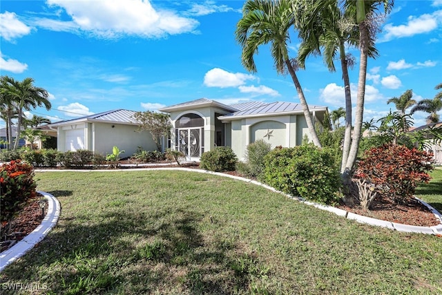 view of front of home with a front lawn