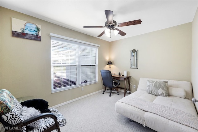 bedroom with baseboards, a ceiling fan, and carpet floors