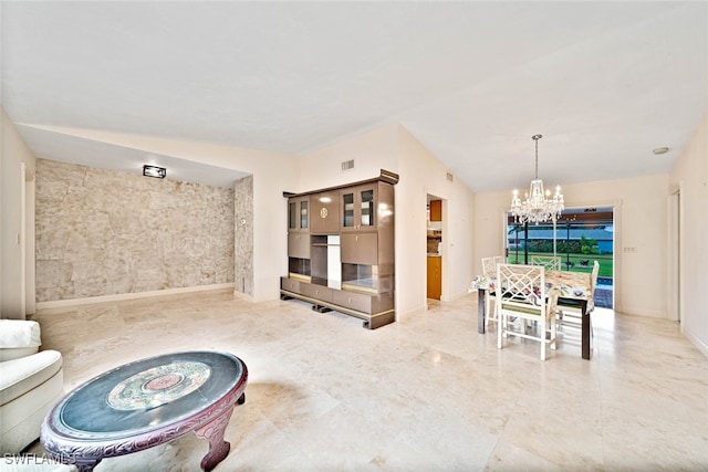 living room with an inviting chandelier