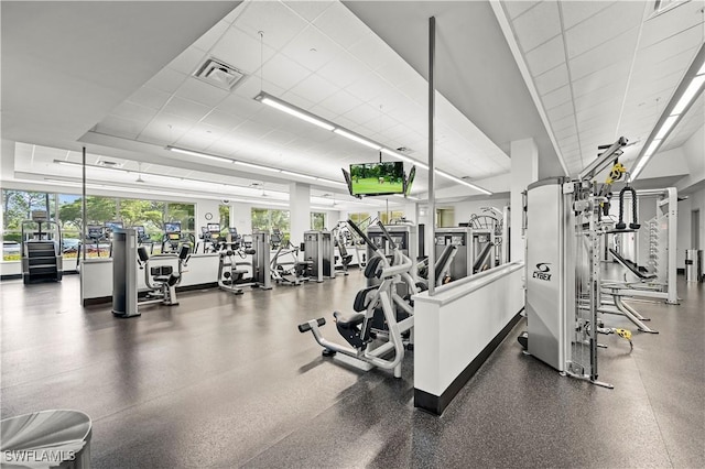 gym with a drop ceiling