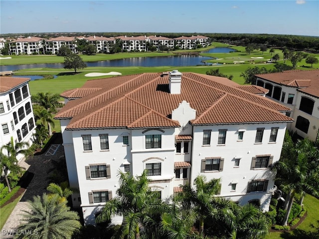 aerial view with a water view