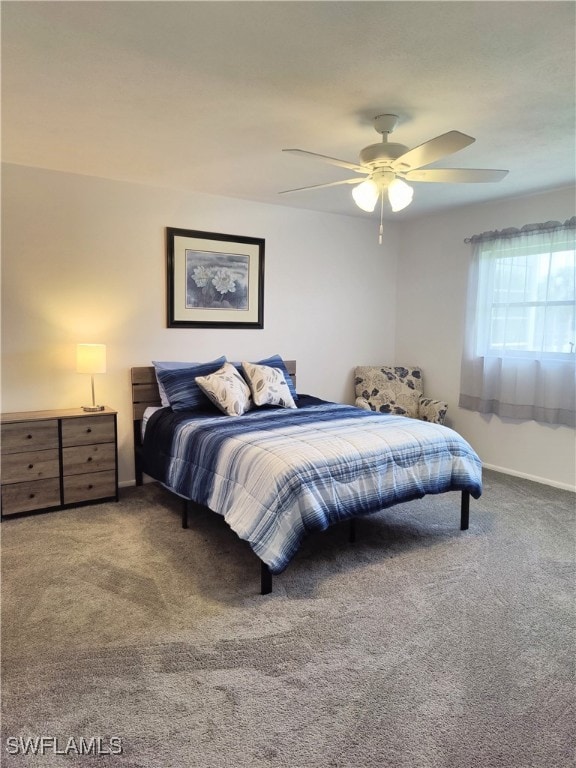 bedroom featuring carpet flooring and ceiling fan