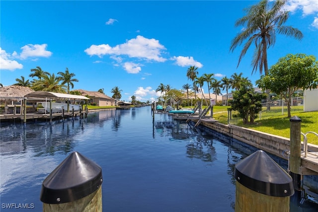 view of dock with a water view