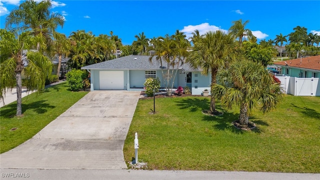 single story home with a front lawn and a garage