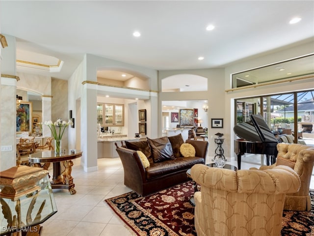 view of tiled living room