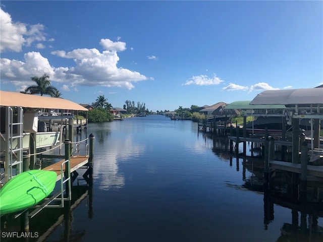 dock area with a water view