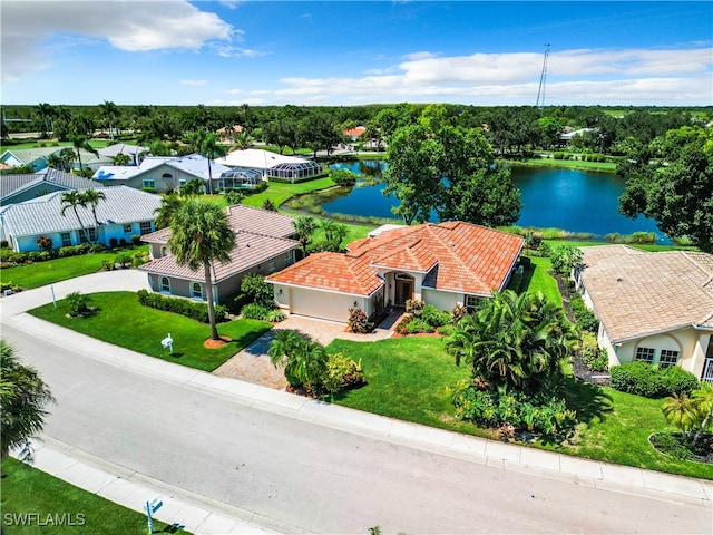 aerial view with a water view