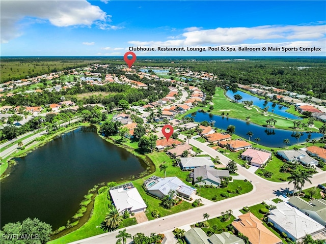 aerial view with a water view