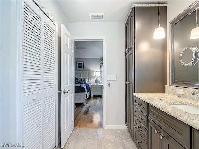 bathroom with wood-type flooring and vanity