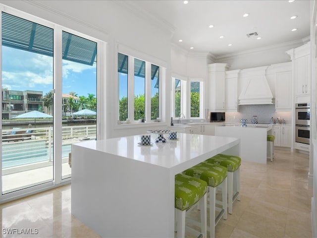 kitchen with backsplash, plenty of natural light, and a kitchen island