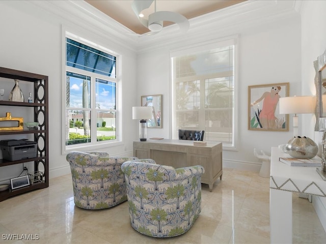 sitting room with ornamental molding