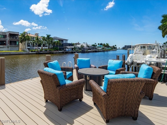 view of dock with a water view