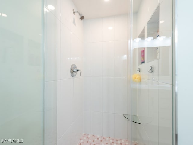 bathroom featuring a shower with door