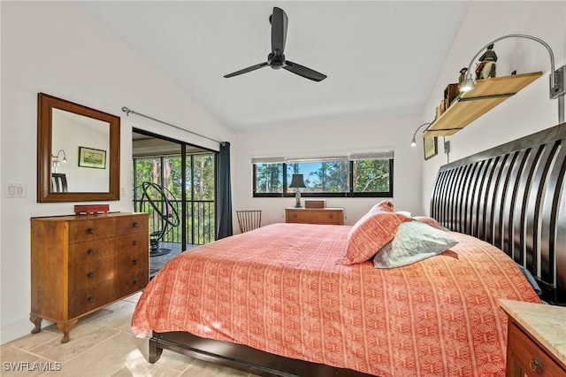 15330 Cedarwood Ln Unit 5-203, Naples, FL 34110 - bedroom featuring access to outside, lofted ceiling, multiple windows, and ceiling fan