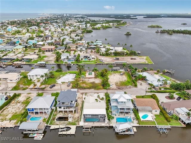 aerial view featuring a water view