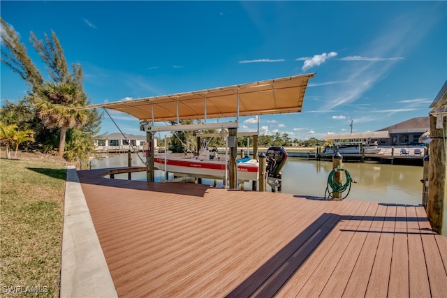 view of dock with a water view