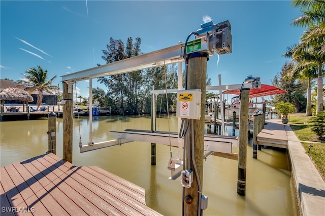 view of dock with a water view