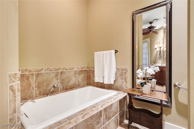 bathroom featuring tiled bath