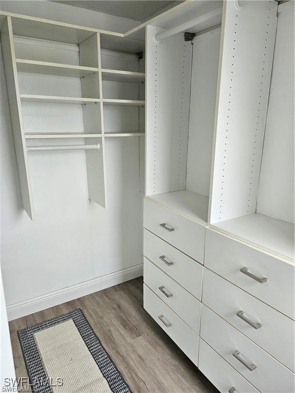 walk in closet featuring wood-type flooring