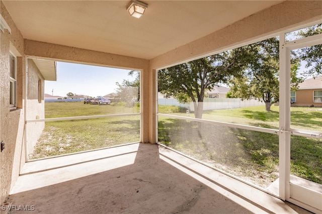 view of unfurnished sunroom