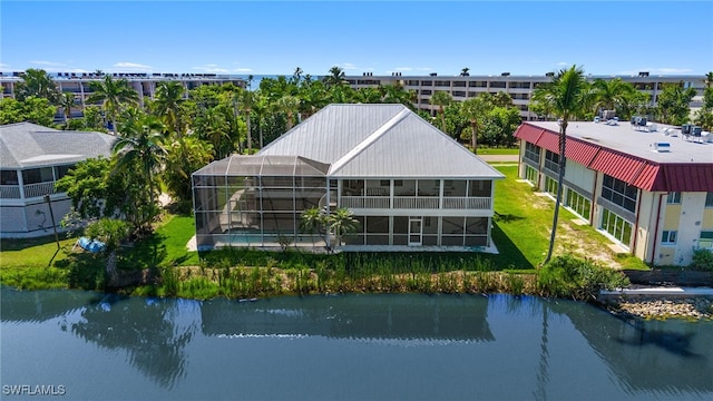 aerial view with a water view