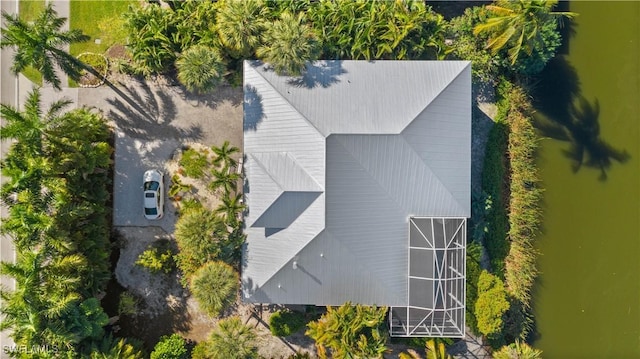 aerial view with a water view