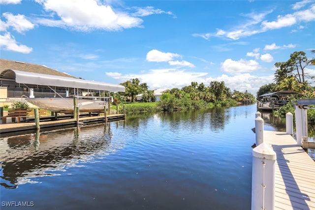 dock area with a water view