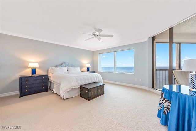 8171 Bay Colony Dr Unit 2004, Naples, FL 34108 - bedroom with carpet floors, ornamental molding, a ceiling fan, and access to exterior